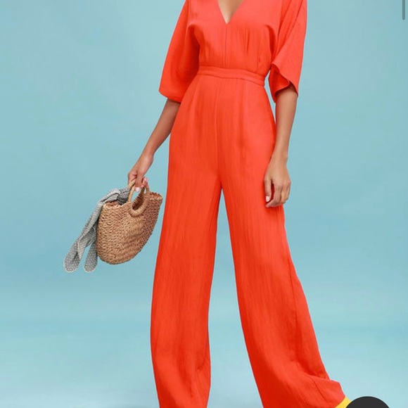 Lulus Pants - Lulu’s Red Coral Wide Leg Jumpsuit